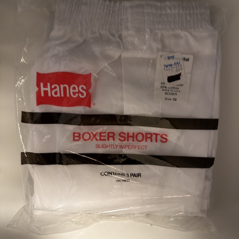 VTG Hanes 80/90s Boxer Shorts 3 Pack White Sz 32 Slightly Imperfect USA MADE NEW
